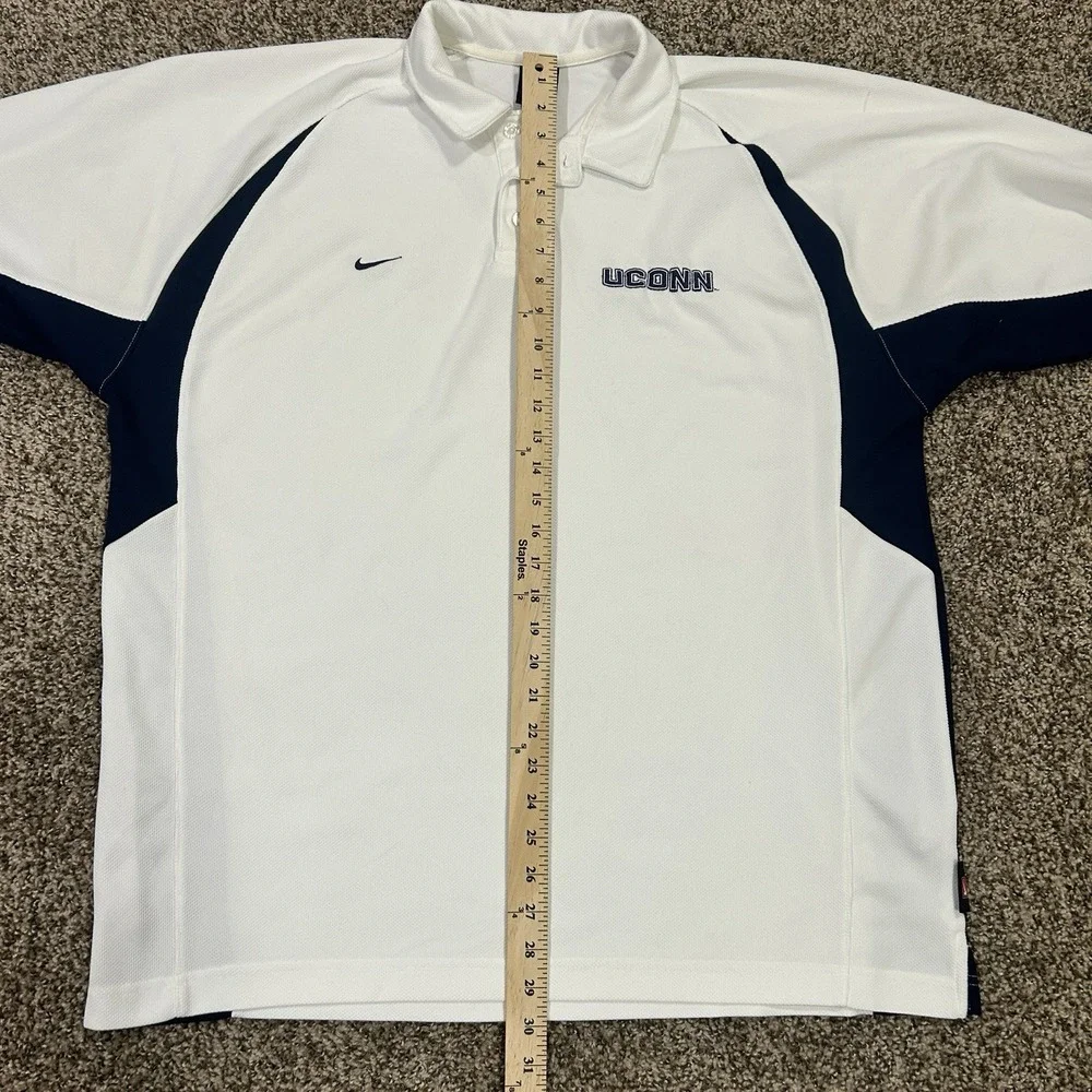 Vintage Nike Team UConn Huskies Polo Shirt Mens XL White Embroidered Dri-FIT